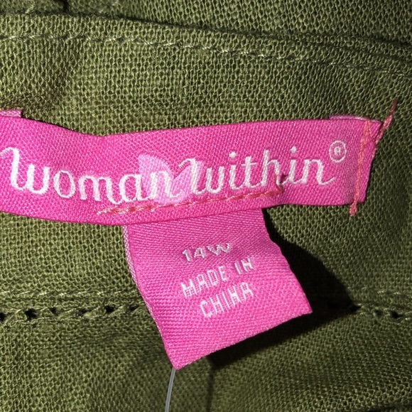 𝅺Woman Within 14W olive green linen bend maxi dress - Picture 4 of 8